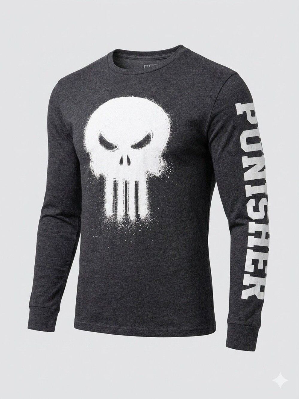 Marvel The Punisher Long Sleeve Shirt Men's Medium Gray Skull Graphic Tee Mask